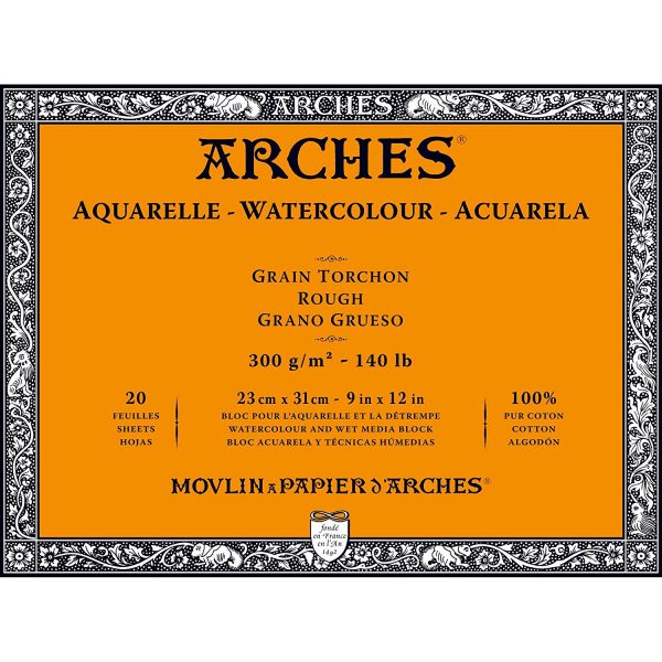 Bloc papel acuarela Arches, 20 hojas de 23 x 31 cm. - 300 gr. - 100% algodón