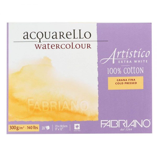 Bloc papel acuarela Fabriano Artistico 20 hojas  23 x 30,5 cm - 300gr -Grano fino 100% algodón