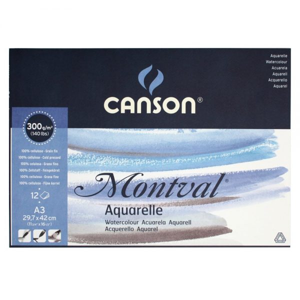 Canson Montval - Bloc papel de acuarela 12 hojas, A3 - 300 gr.