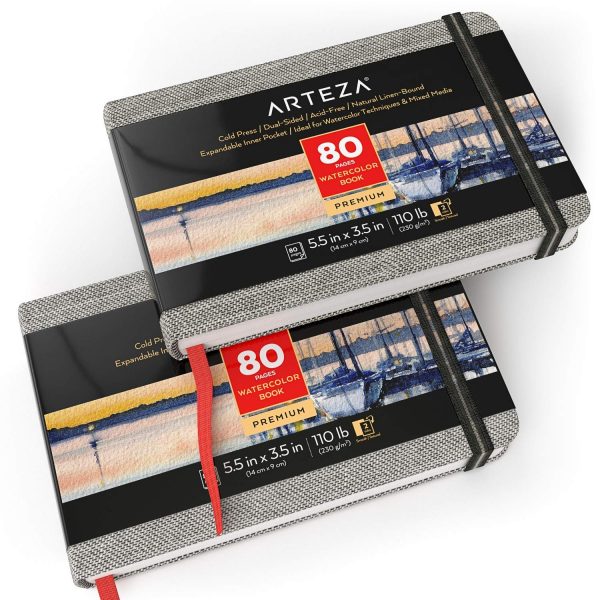 Pack, 2 Cuadernos papel acuarela ARTEZA,  14 x 9 cm - 80 hojas - 230 gr.