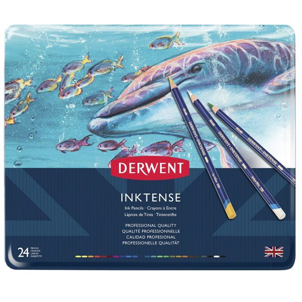 Derwent Inktense- Caja de 24 lápices de colores tinta (acuarelables)