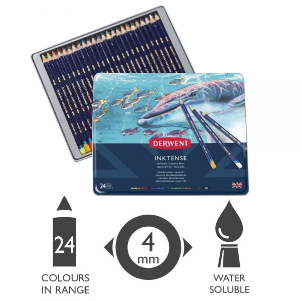 Derwent Inktense- Caja de 24 lápices de colores tinta (acuarelables) - Imagen 2