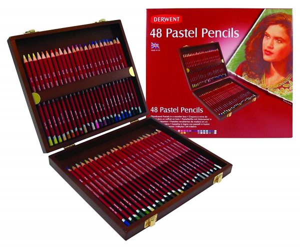 Derwent Pastel - Caja madera 48 colores lápices pastel.