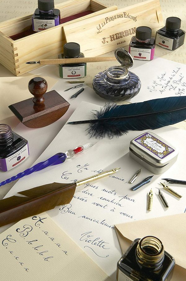 J.Herbin - Conjunto de plumas en caja de madera. - Imagen 2