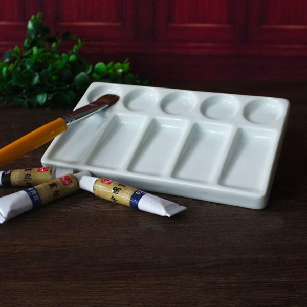 KAIMENG Paleta de Cerámica 10-Well Bandejas de Pintura de Paleta Pintura Bandeja Mezcla Cerámica Bandejas Mezcladoras (Blanco)