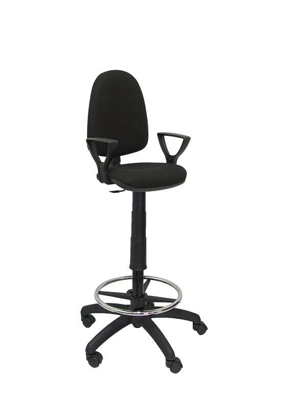 Piqueras y Crespo T04CP - Taburete ergonómico, regulable en altura y aro reposapiés, color negro